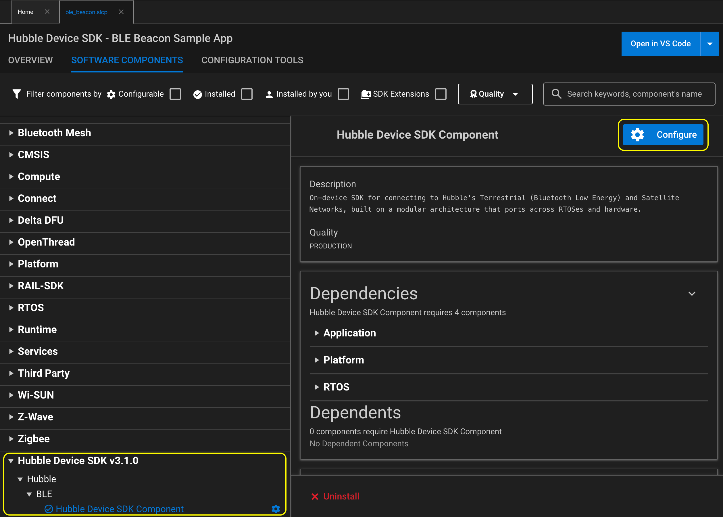 Configuring the Hubble Device SDK Component