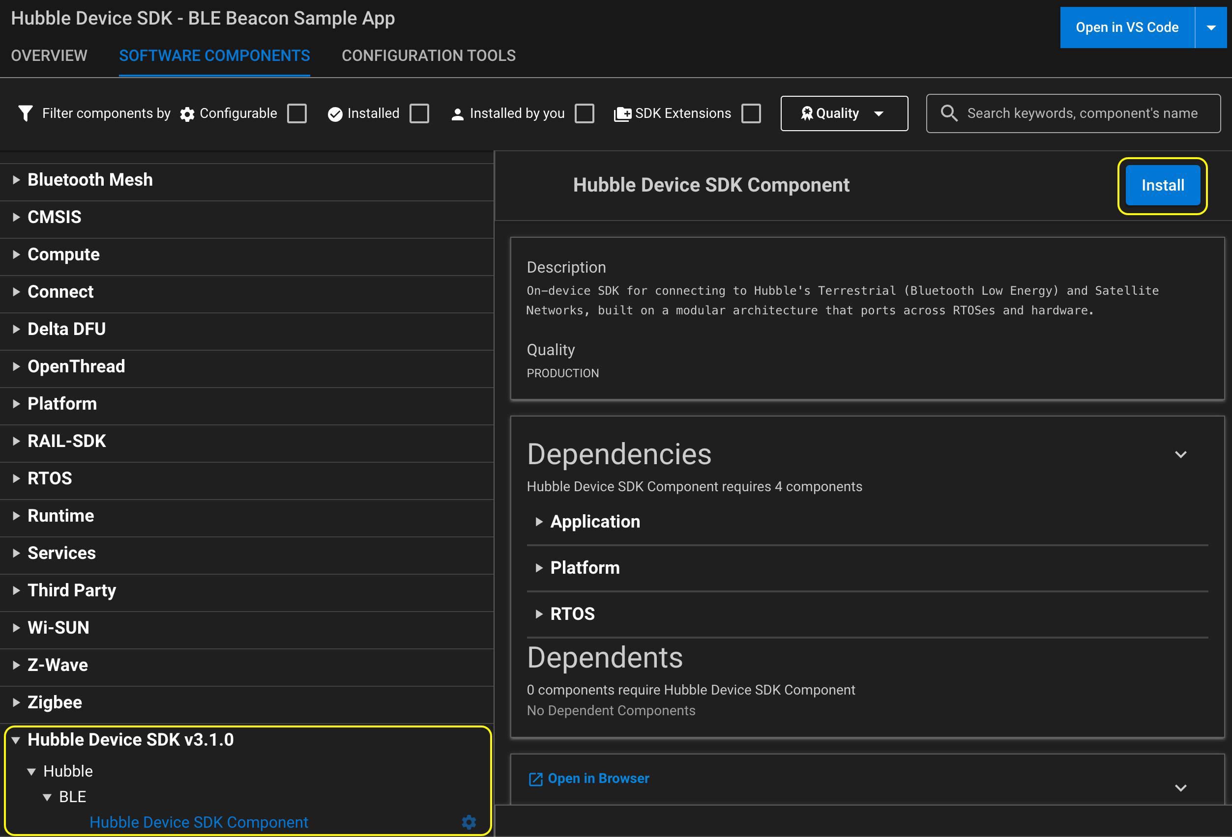 Installing the Hubble Device SDK Component