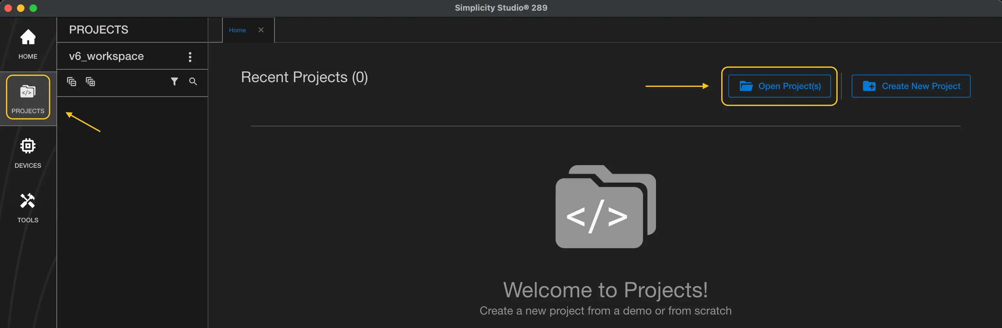 Opening the project's .slcp file in Simplicity Studio